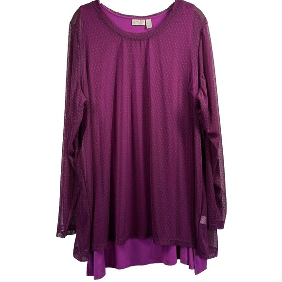 LOGO Lori Goldstein Two Piece Set Tank & Sheer Overlay Top XL Purple Pink L/S - Picture 1 of 11